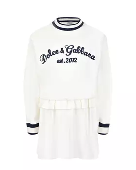 Белое платье с синей отделкой Dolce&amp;Gabbana детское