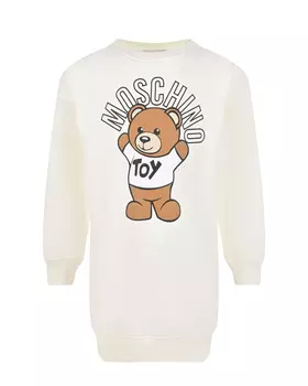 Белое платье-толстовка с принтом "медвежонок" Moschino детское