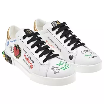 Белые кеды Portofino Light со стразами Dolce&amp;Gabbana детские