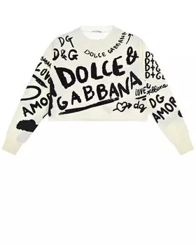 Белый джемпер с черными надписями Dolce&amp;Gabbana детский