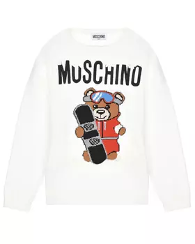 Белый джемпер с принтом "Медвежонок на сноуборде" Moschino детский