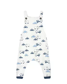 Белый полукомбинезон с принтом "машины" Sanetta Kidswear