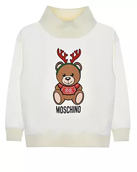 Белый свитшот с новогодним принтом "медвежонок" Moschino детский