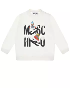 Белый свитшот с принтом "медвежонок на сноуборде" Moschino детский