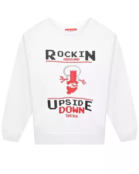 Белый свитшот с принтом "Rockin Upside" Diesel детский