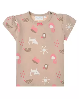 Бежевая футболка с принтом "коты и лебеди" Sanetta Kidswear