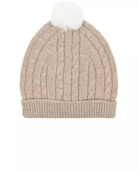 Бежевая шапка с белым помпоном Tomax детская