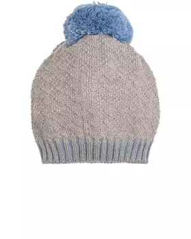 Бежевая шапка с голубым помпоном Marlu детская