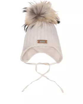 Бежевая шапка с меховым помпоном Il Trenino детская