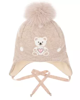 Бежевая шапка с принтом "медвежонок" Chobi детская