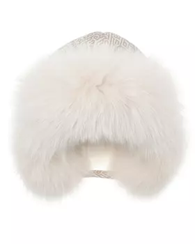 Бежевая шапка-ушанка с меховой отделкой Yves Salomon детская