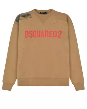 Бежевый свитшот с камуфляжной вставкой Dsquared2 детский