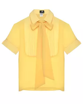 Блуза из крепа с простроченной кокеткой и бантом, желтая Prairie