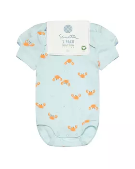 Боди 2 шт, однотонное+принт "крабы" Sanetta