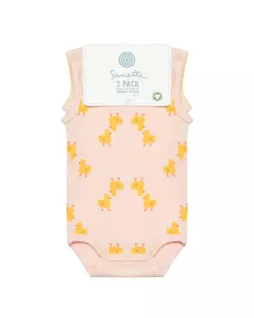 Боди-майка 2 шт, однотонное+принт "утки" Sanetta