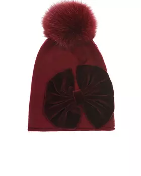 Бордовая шапка с бархатным бантом Catya детская