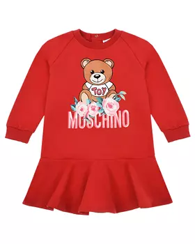 Бордовое платье с принтом "медвежонок" Moschino детское
