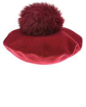 Бордовый берет с меховым помпоном Catya детский