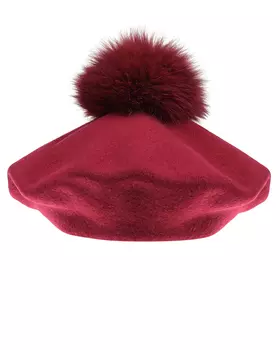 Бордовый берет с меховым помпоном Catya детский
