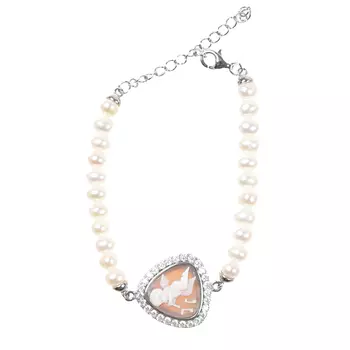 Браслет из жемчуга с камеей "ангел" в цирконах I Love Cameo