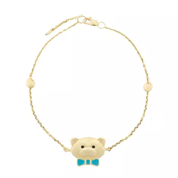 Браслет мишка, золото 585, желтый/голубой Sneak Peek детский