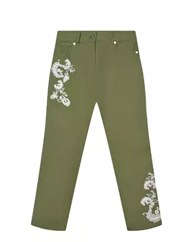 Брюки цвета хаки с белой вышивкой Ermanno Scervino детские