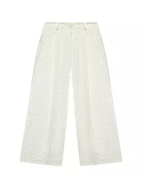 Брюки палаццо со стразами, белые Monnalisa