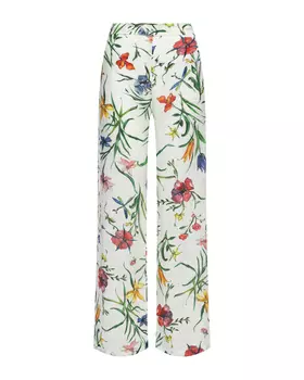 Брюки прямые с цветочным принтом, белые 120% Lino