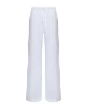 Брюки прямые с поясом на резинке, белые 120% Lino