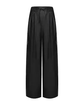 Брюки широкие из кожи, черные Yves Salomon