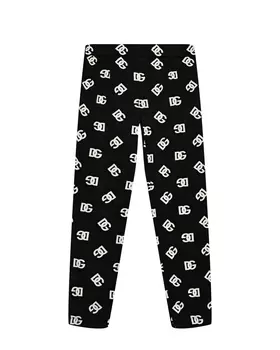 Брюки со сплошным белым лого, черные Dolce&Gabbana