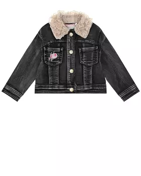 Черная джинсовая куртка с кружевным воротником Monnalisa детская