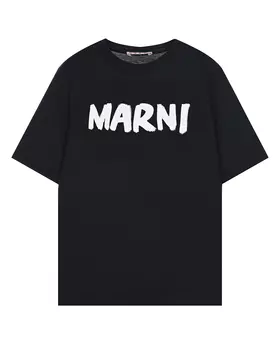 Черная футболка с белым лого MARNI детская