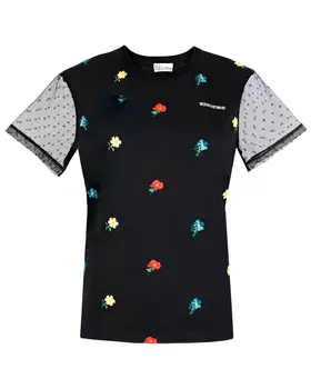 Черная футболка с цветочной вышивкой Red Valentino