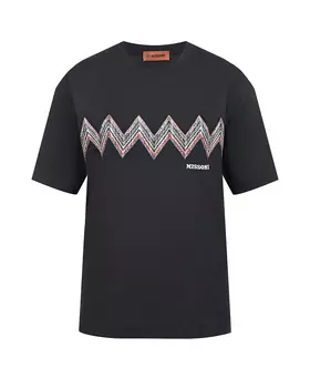 Черная футболка с вышивкой "зигзаги" Missoni