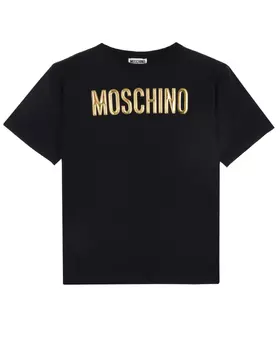 Черная футболка с золотым логотипом Moschino детская