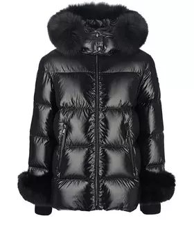 Черная глянцевая куртка с меховой отделкой Moncler детская