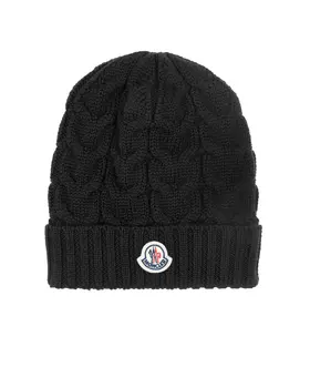 Черная шапка фигурной вязки Moncler детская