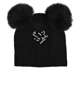 Черная шапка с двумя помпонами Monnalisa детская