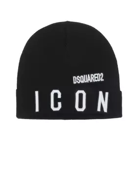Черная шапка с принтом "ICON" Dsquared2 детская