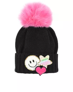 Черная шапка с розовым помпоном Regina детская