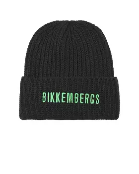 Черная шапка с зеленым лого Bikkembergs детская