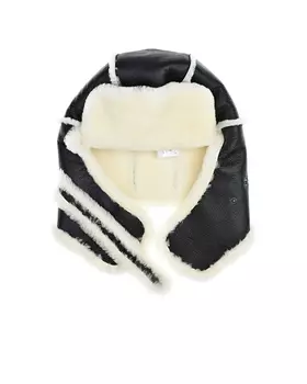 Черная шапка-ушанка с белым мехом Ploomlé детская