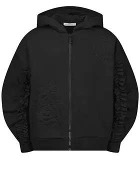 Черная спортивная куртка с рюшами и вышивкой Monnalisa детская