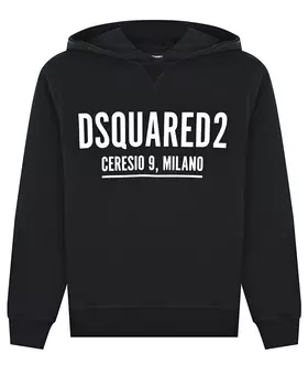 Черная толстовка-худи с белым логотипом Dsquared2 детская