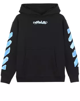 Черная толстовка-худи с голубым принтом Off-White детская