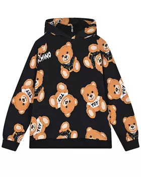 Черная толстовка-худи с принтом "медвежата" Moschino детская