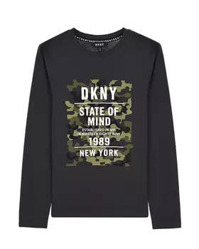 Черная толстовка с камуфляжным патчем DKNY детская