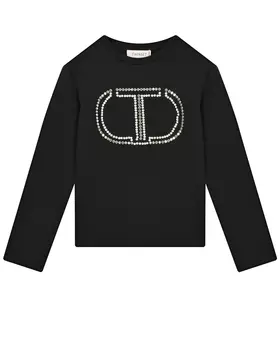 Черная толстовка с лого из стразов TWINSET детская