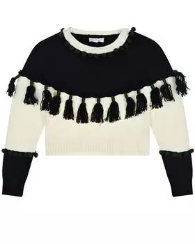 Черно-белый джемпер с бахромой Monnalisa детское